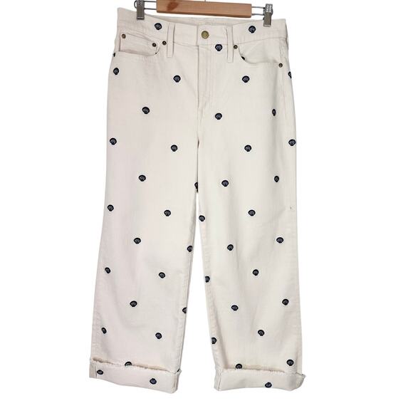 NWT J. Crew Embroidered Slim Wide-Leg Jean | Ecru Seashell | SZ 30 - Picture 2 of 11
